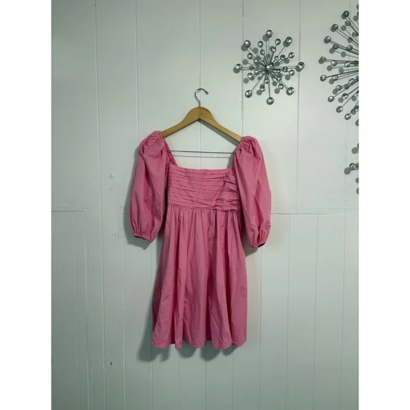 Women's Abercrombie & Fitch Pink Puff Sleeve Mini Dress M - Picture 2 of 6